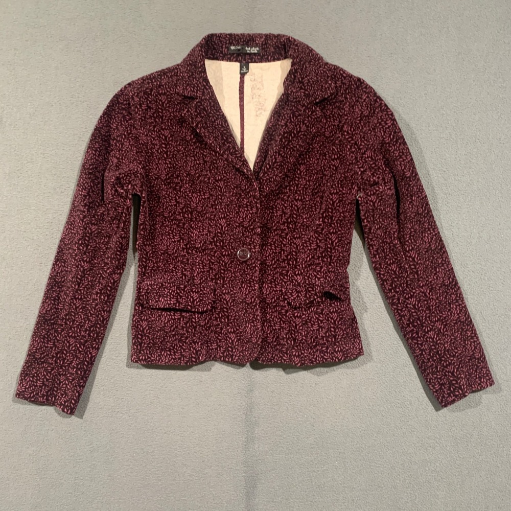 BCIH Best Chick in Heels Blazer Women Size M Burgundy Leaf Print Cotton Stretch